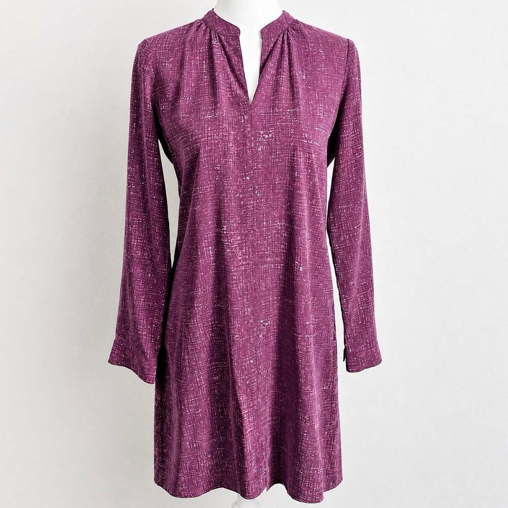 J. Jill 100% Silk Dress XS Burgundy Pink Long Sleeve Shift Dress